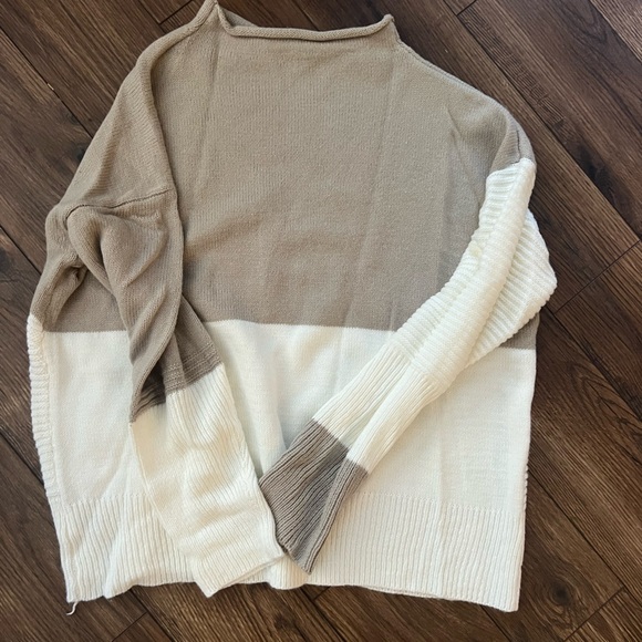 SHEIN Two-Tone Cowl Neck Sweater in Cream and Tan - Picture 2 of 3